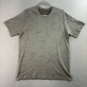Lululemon Live In Practice Shirt Men L Tan Metal Vent Tech Stretch Gym Training